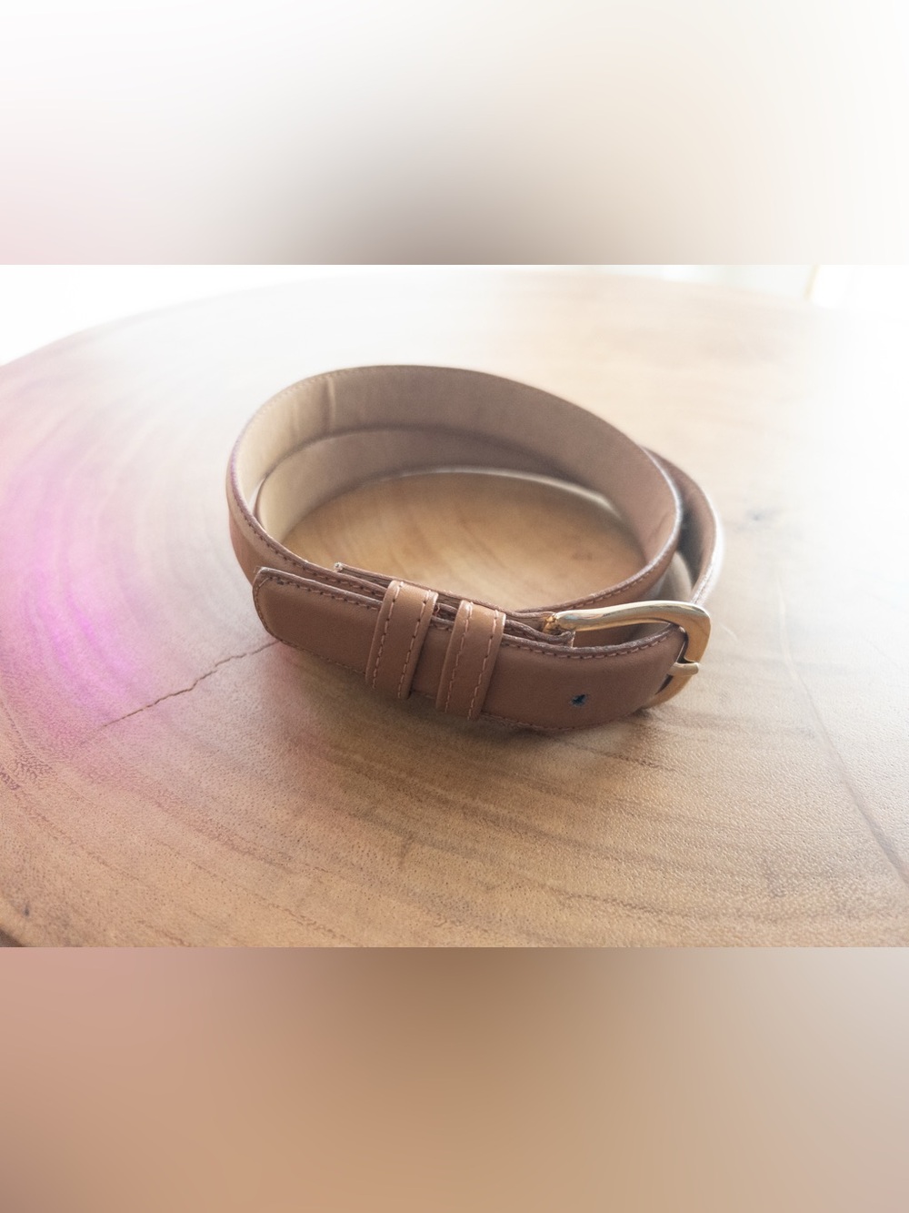 Vintage Slim Smooth Leather Belt Medium/Camel Brown with Gold Tone Buckle Size S